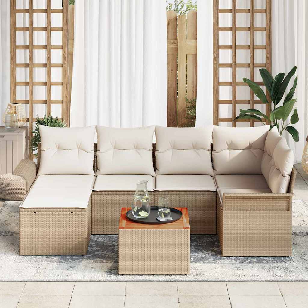 Garten-Sofa-Set mit Kissen mit Speicher 7 pcs Beige und Creme